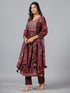 Amchoor Wine Botanical Print kurti set