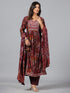 Amchoor Wine Botanical Print kurti set