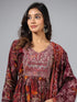 Amchoor Wine Botanical Print kurti set