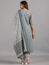 Amchoor Gray Embroidered Printed Cotton Kurti Sets with Dupatta
