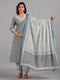 Amchoor Gray Embroidered Printed Cotton Kurti Sets with Dupatta