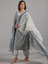 Amchoor Gray Embroidered Printed Cotton Kurti Sets with Dupatta
