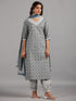 Amchoor Gray Embroidered Printed Cotton Kurti Sets with Dupatta