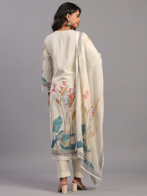 Cream Tropical Print Kurti Set