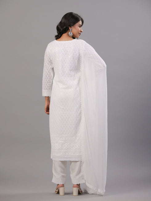 OffWhite Goergette Embroidered Kurti Set