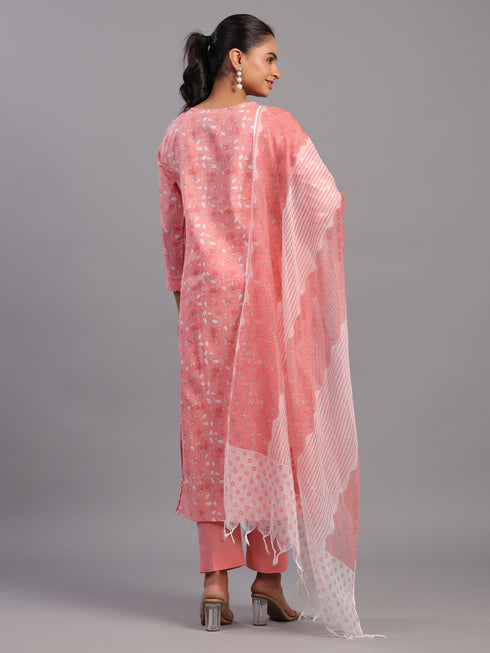 Peach Floral Printed Kurti Set