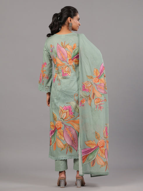 Green Floral Print Kurti Set