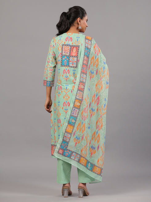 Green Goemetric Print Kurti Set