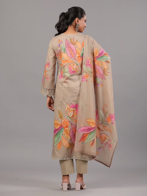Grey Botanical Print Kurti Set