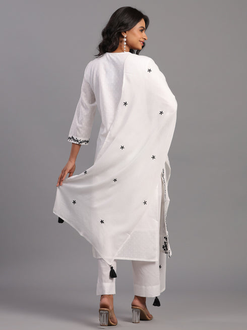 White Embroidered Kurti Set