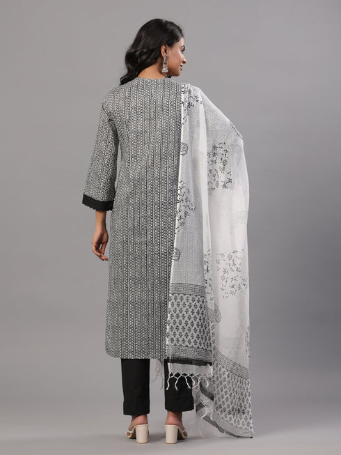 Black Stripped Print Kurti Set