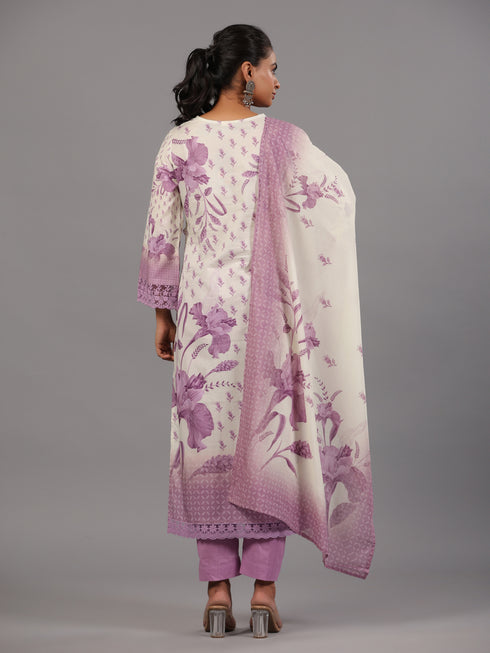 Purple Botanical Print Kurti Set