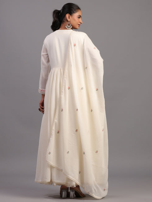 Cream Cotton Overall Embroidered Sequins Kurti Set