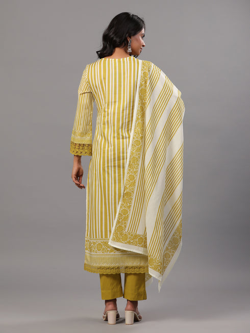 Green Vertical Stripped Print Kurti Set