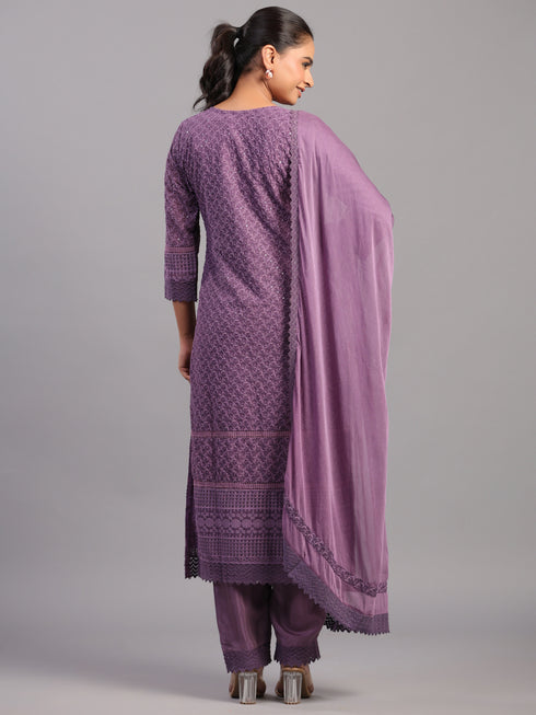 Purple Goergette Embroidered Kurti Set