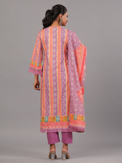 Purple Bandhani Print Kurta Set