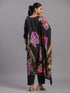 Black Cotton Abstract Print Kurti Set