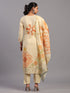 Beige Cotton Linen Abstract Print Hand Embroidery Kurti Set