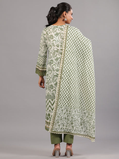Green Cotton Printed Kurti Set
