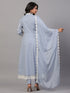 Grey Cotton Embroidered Anarkali Kurti Set