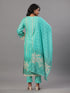 Sea Green Printed Kurti Set With Lace Detailed