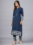 Amchoor Navy Blue Solid Printed Border Work Kurti with Pant