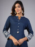 Amchoor Navy Blue Solid Printed Border Work Kurti with Pant