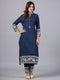 Amchoor Navy Blue Solid Printed Border Work Kurti with Pant