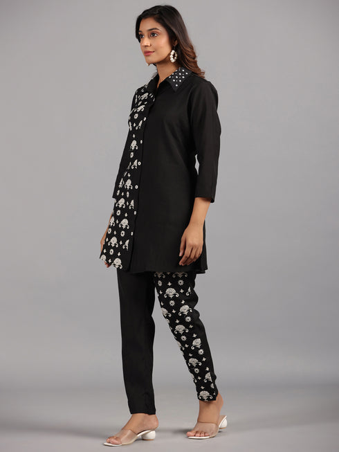 Amchoor Black Embroidered Printed Co-ord Sets