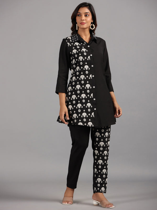 Amchoor Black Embroidered Printed Co-ord Sets