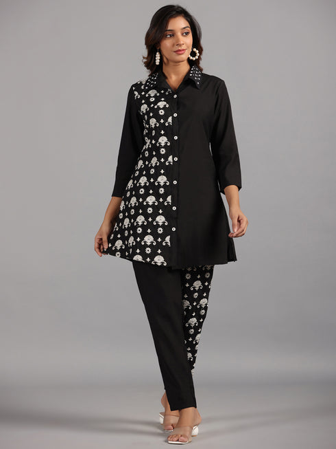Amchoor Black Embroidered Printed Co-ord Sets