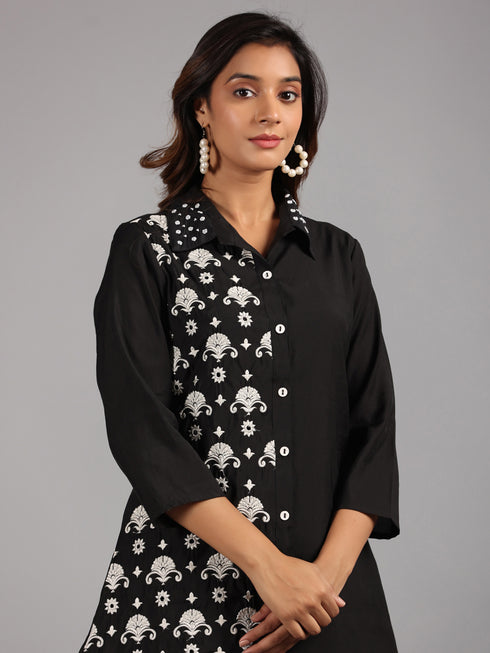 Amchoor Black Embroidered Printed Co-ord Sets