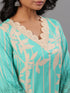 Sea Green Printed Kurti Set With Lace Detailed