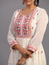 Cream Cotton Mirror Work Embroidered Anarkali Kurti Set