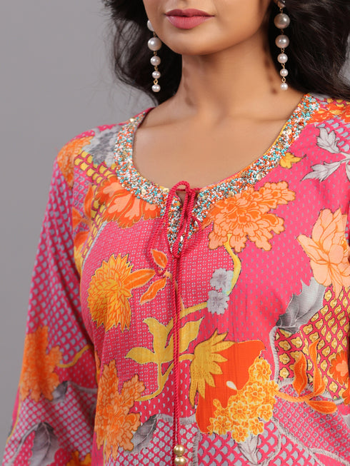 Pink Block Print Kurti Set