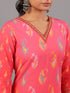 Pink Digital Print Kurti Set With Neck Embroidered