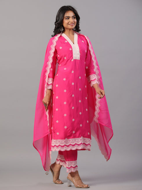 Fuchsia Embroidered Kurti Set