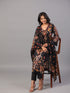 Black Block Print Mirror Work Kurti Set