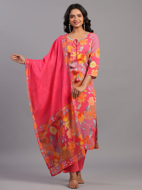 Pink Block Print Kurti Set