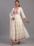 Cream Cotton Mirror Work Embroidered Anarkali Kurti Set
