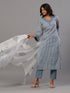 Grey Striped Print Kurti Set
