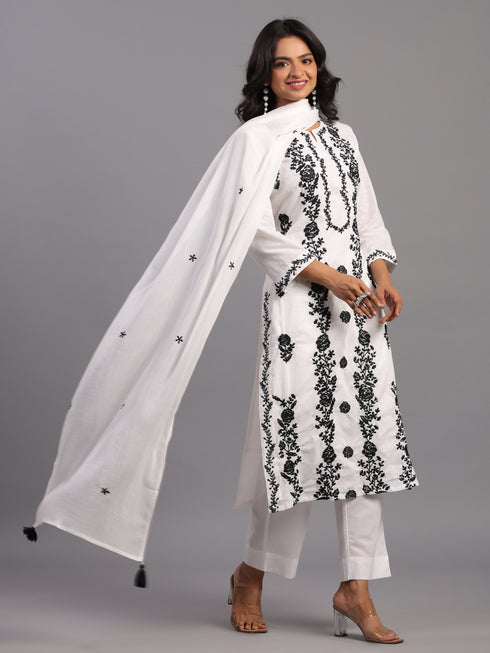 White Embroidered Kurti Set