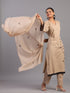 Beige Cotton Linen Floral Embroidered Kurti Set
