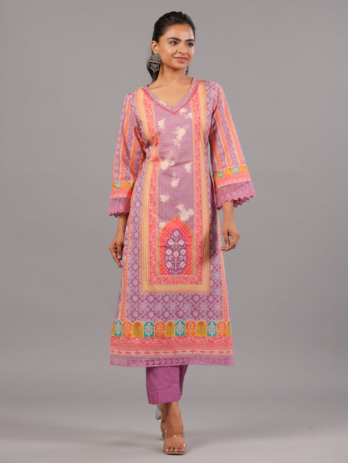 Purple Bandhani Print Kurta Set