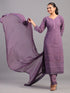 Purple Goergette Embroidered Kurti Set