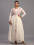 Cream Cotton Embroidered Ethnic Jacket Kurti Set