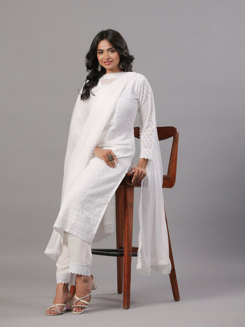 OffWhite Goergette Embroidered Kurti Set