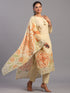 Beige Cotton Linen Abstract Print Hand Embroidery Kurti Set