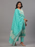 Sea Green Printed Kurti Set With Lace Detailed
