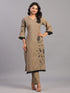 Olive Green Cotton Linen Floral Embroidered Kurti Set